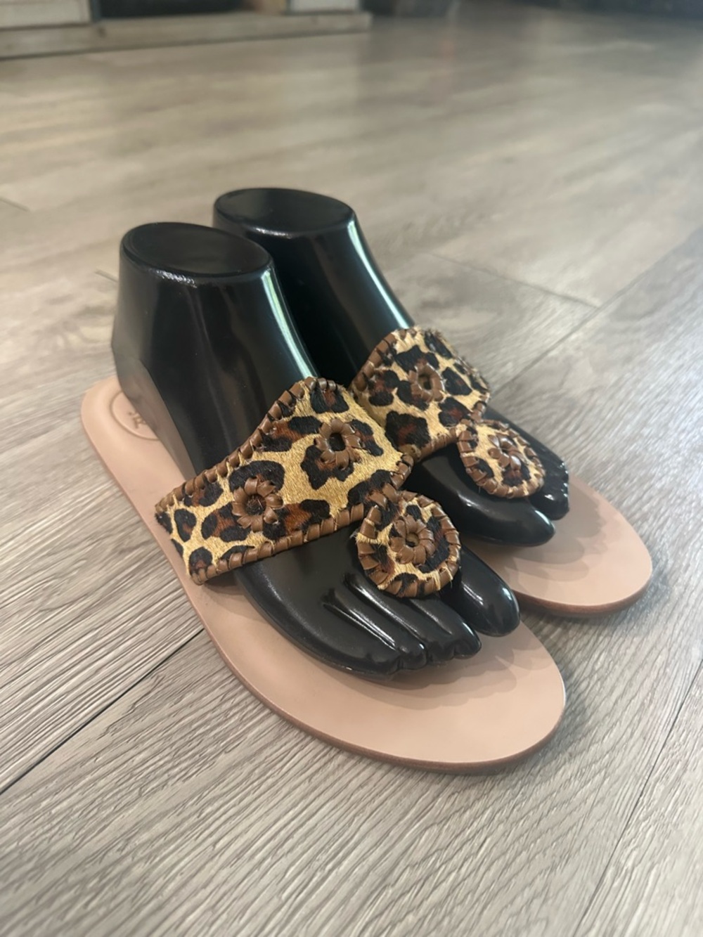 Jack Rogers Leopard Print Leather Sandals - Tan Brown